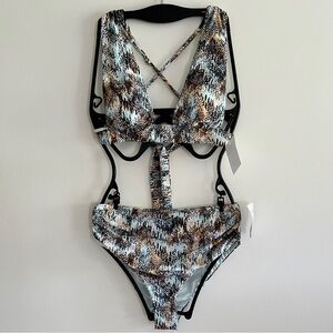 NWT BCBGMaxAzria Chevron Y2K Bikini Set Swimsuit Small 6